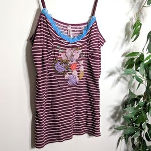 Free People Embellished Embroidered Tank EUC